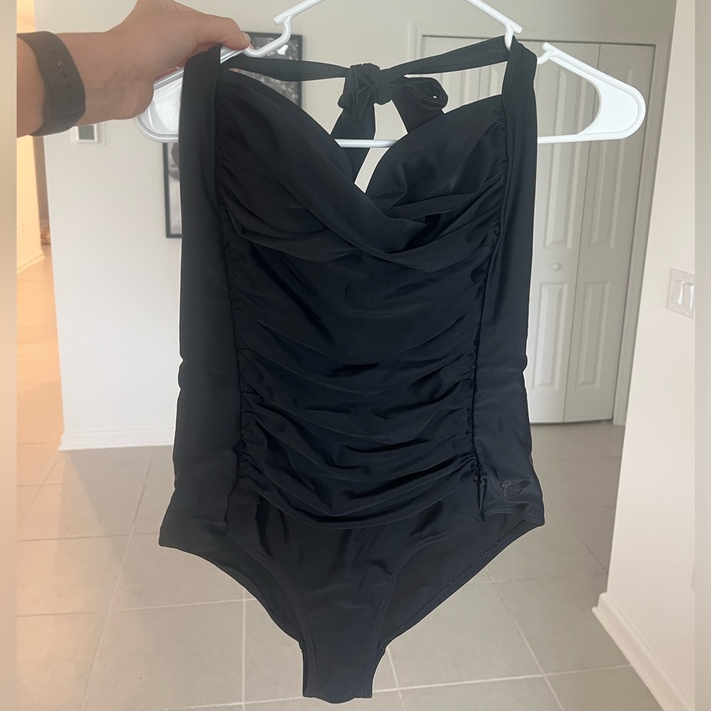 Disney Black Women’s One-Piece Swimsuit Ruched Halter